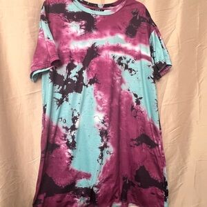 SHEIN Tie-Dye Short Sleeve Dress - Purple and Blue